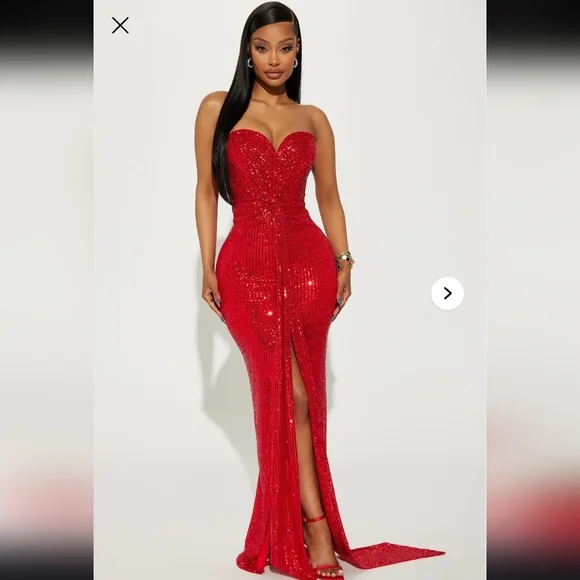 Fashion Nova Red Sequin Prom Dress - Picture 1 of 8